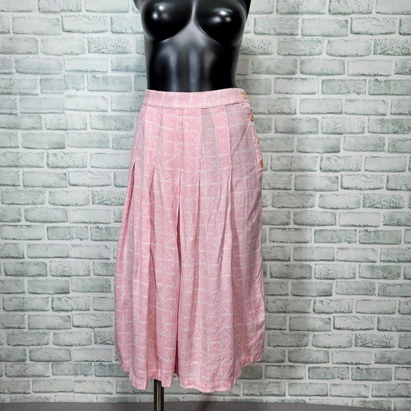 Vintage 80s Haberdasher Womens‎ S Pink White Pattern High Waisted Pleated Skirt - Picture 1 of 9